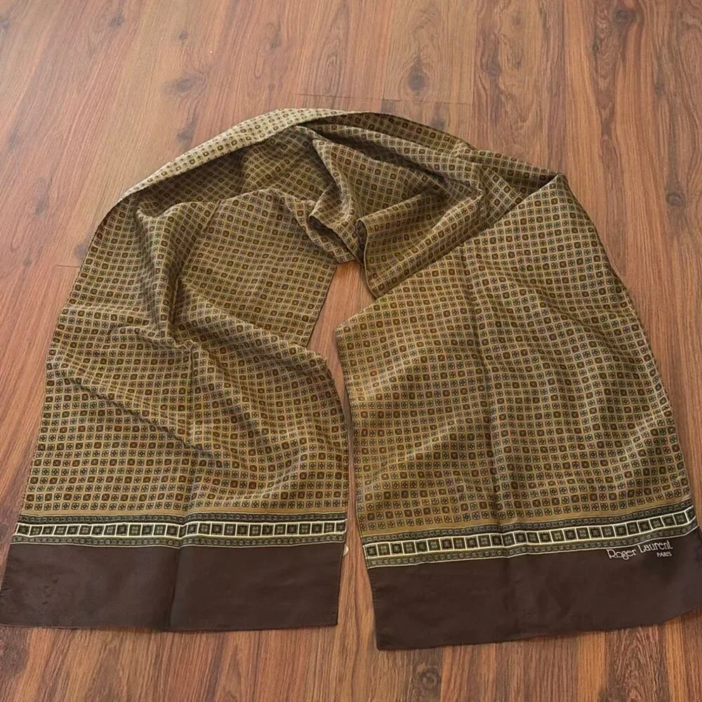 Vintage Roger Laurent brown gold rectangular scarf